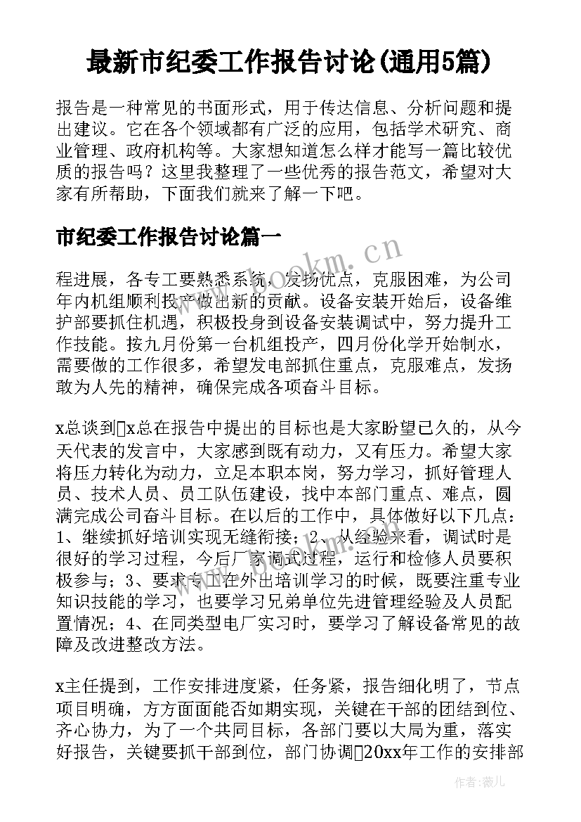 最新市纪委工作报告讨论(通用5篇)