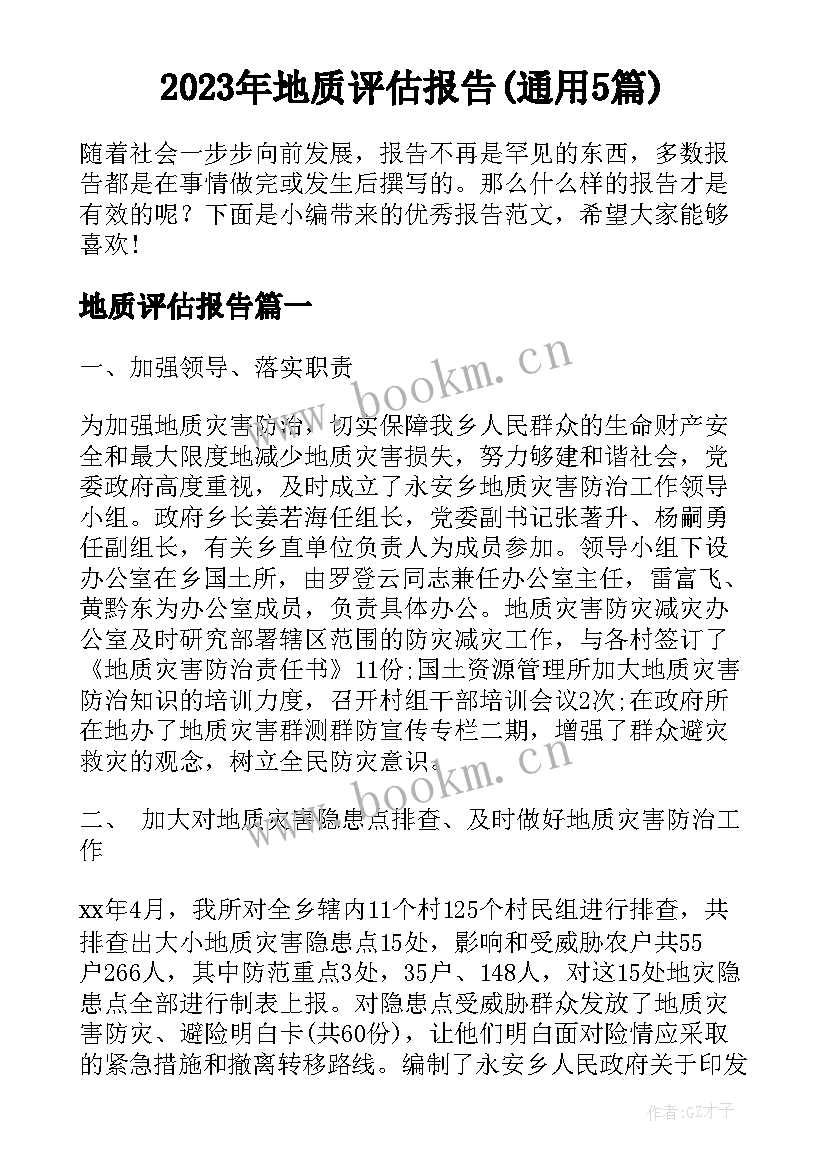 2023年地质评估报告(通用5篇)