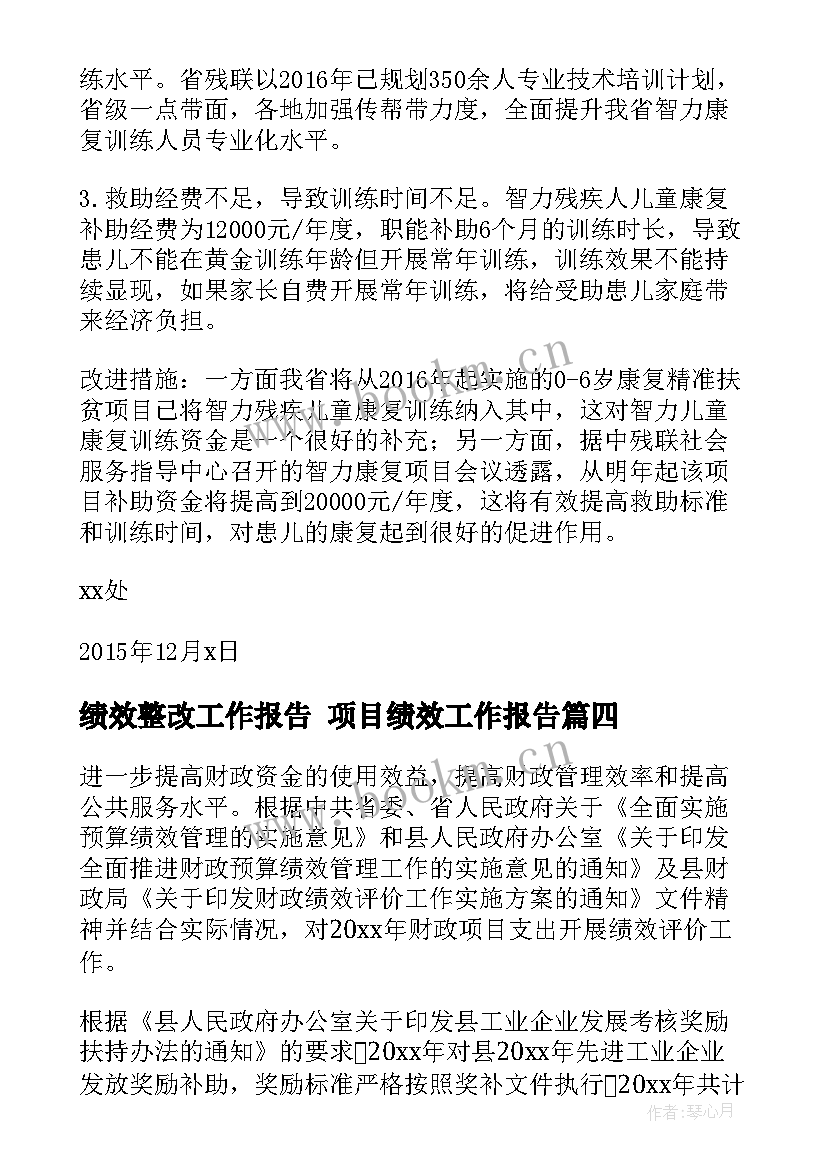 绩效整改工作报告 项目绩效工作报告(汇总6篇)