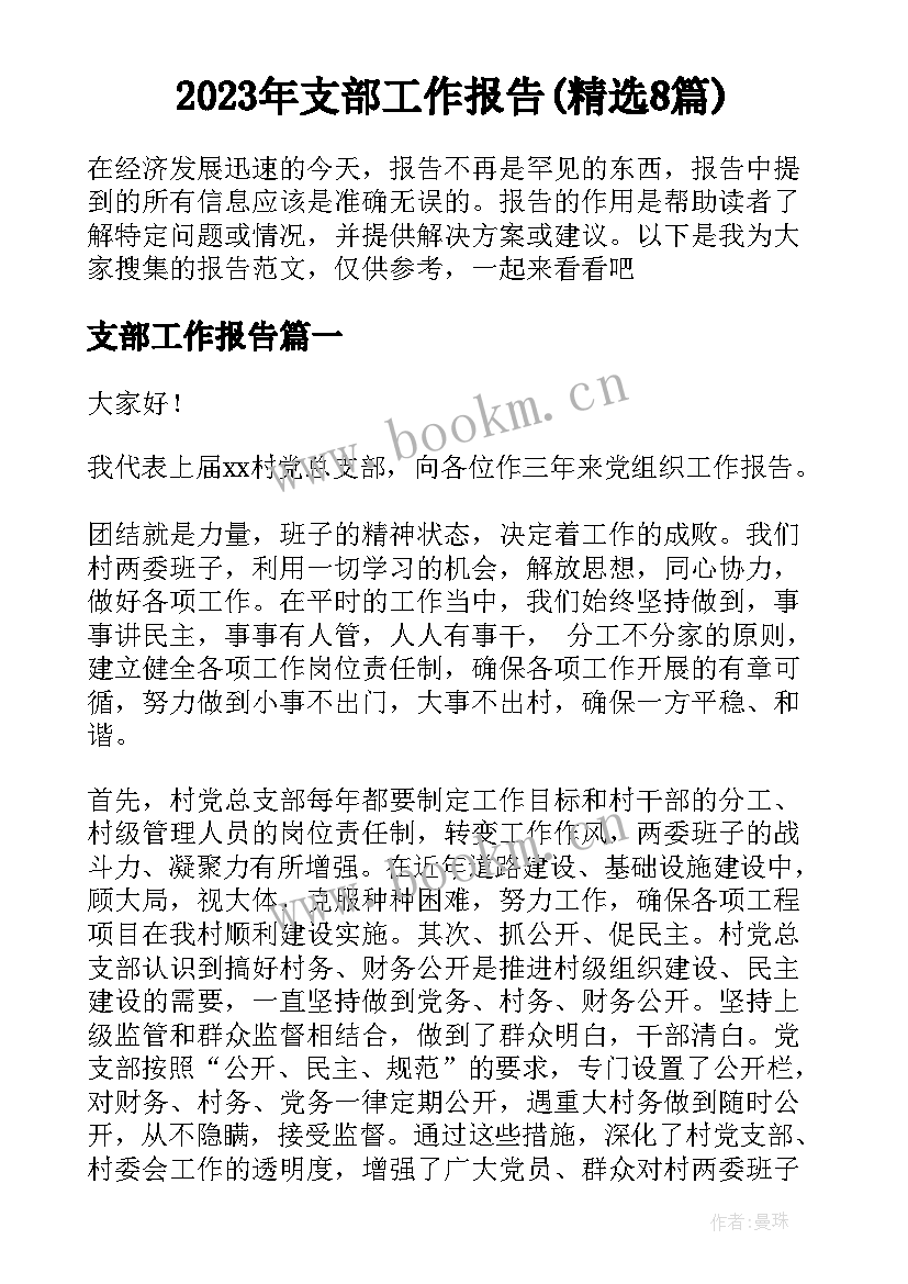 2023年支部工作报告(精选8篇)