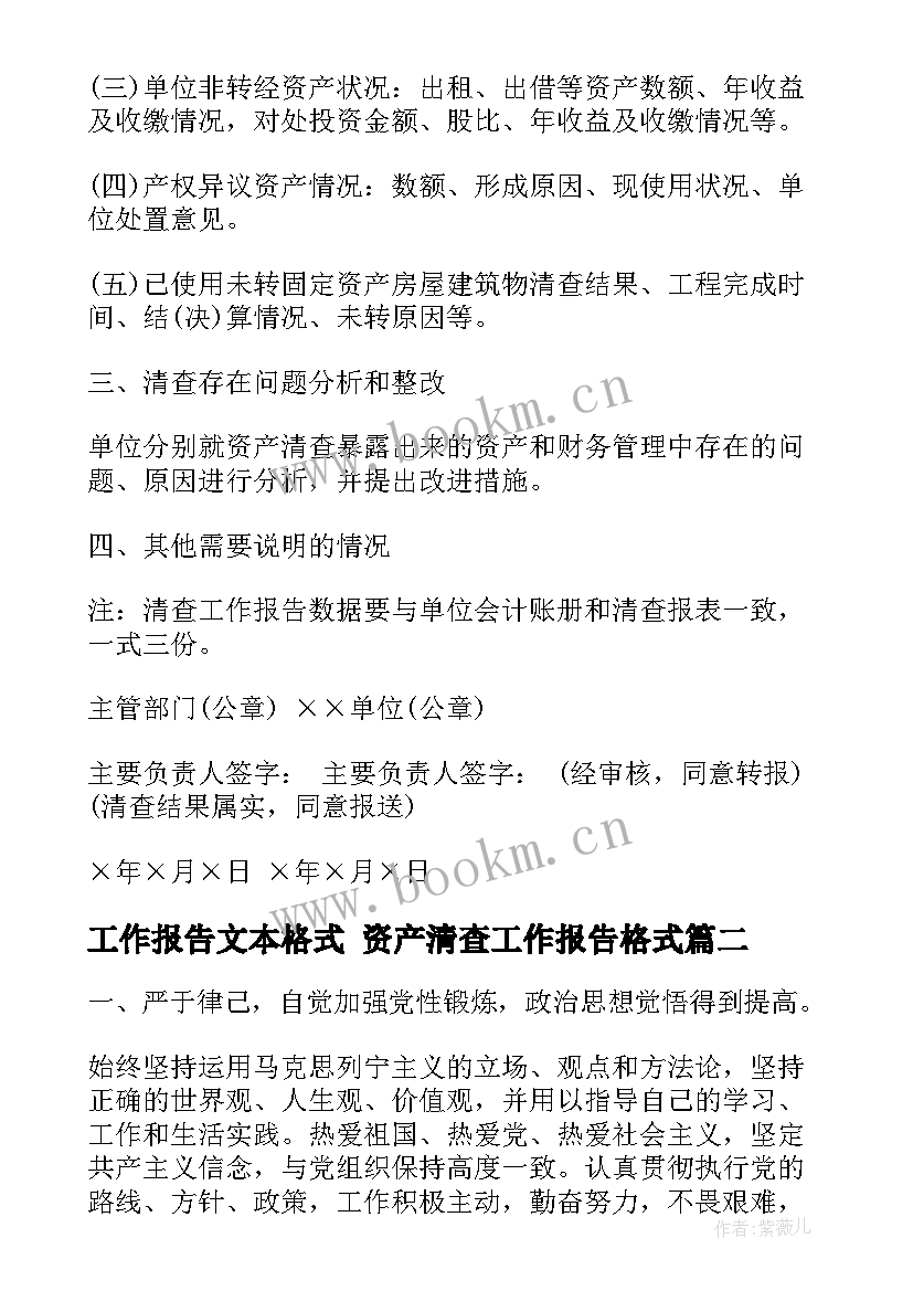 2023年工作报告文本格式 资产清查工作报告格式(实用9篇)