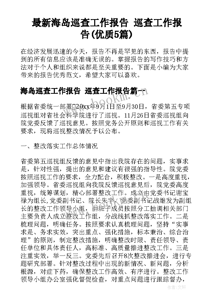 最新海岛巡查工作报告 巡查工作报告(优质5篇)