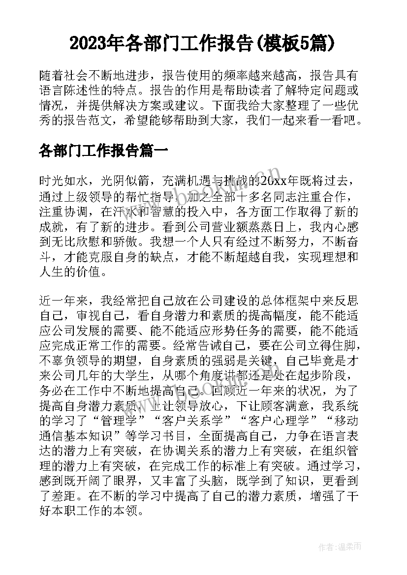 2023年各部门工作报告(模板5篇)