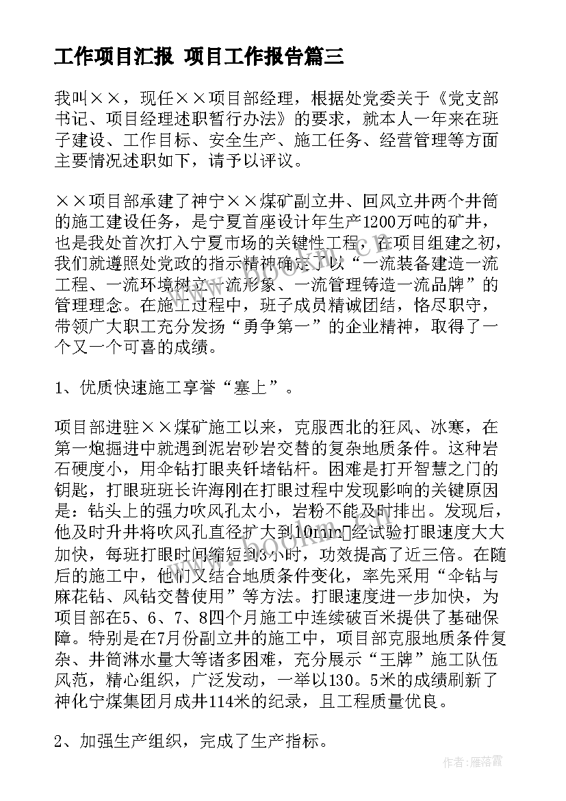 2023年工作项目汇报 项目工作报告(通用8篇)