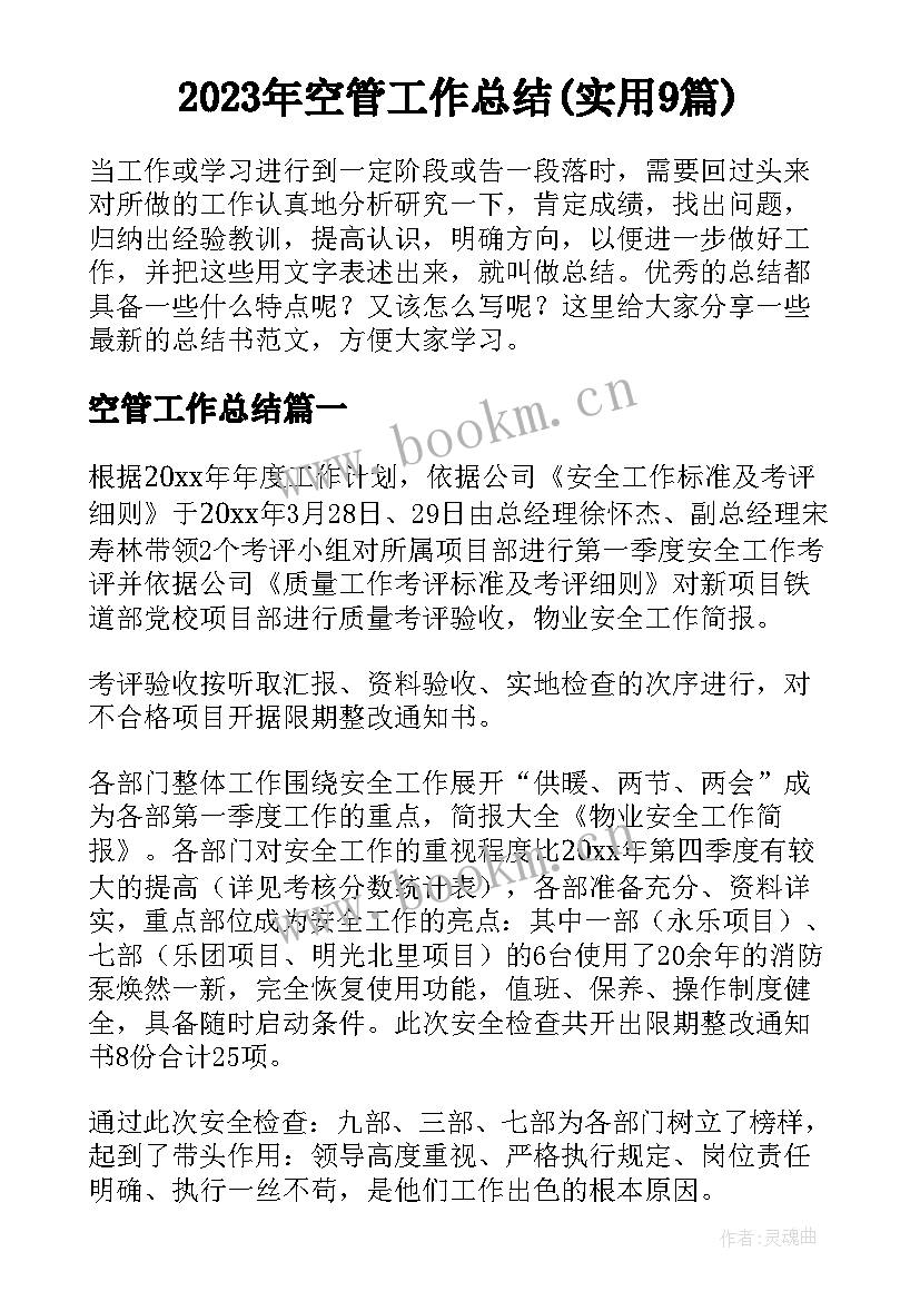 2023年空管工作总结(实用9篇)