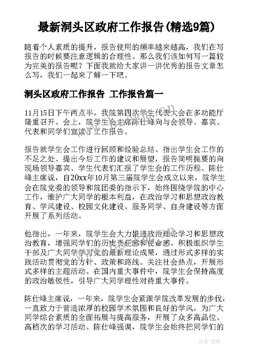 最新洞头区政府工作报告(精选9篇)