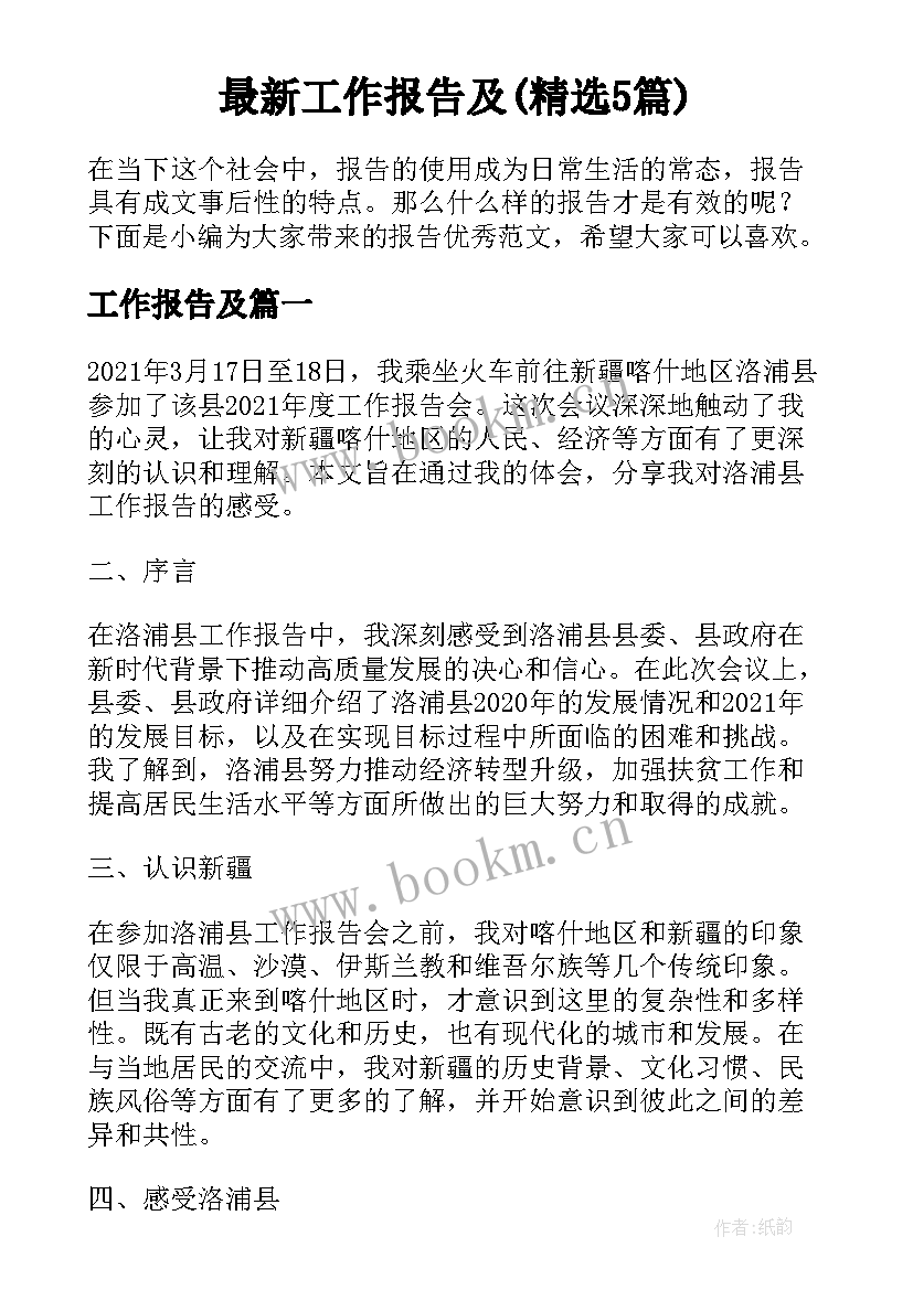 最新工作报告及(精选5篇)