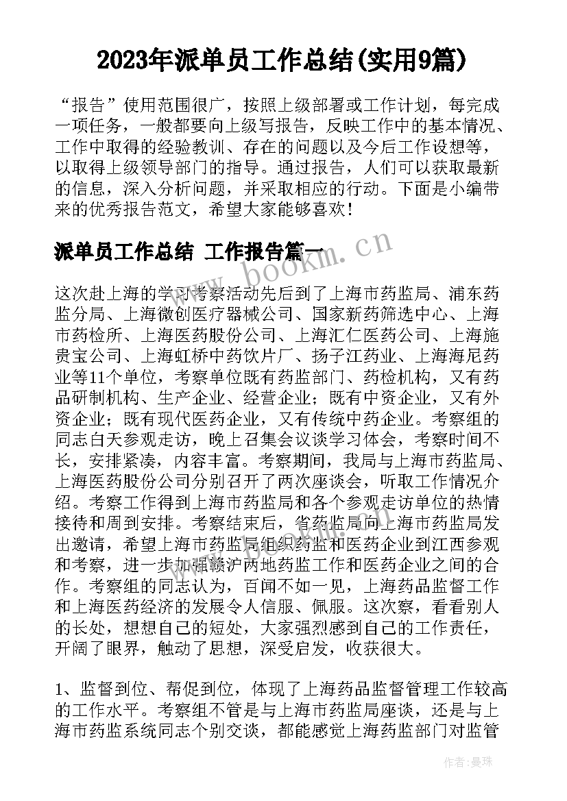 2023年派单员工作总结(实用9篇)