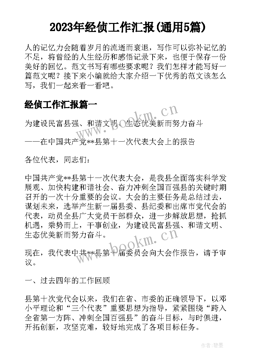 2023年经侦工作汇报(通用5篇)