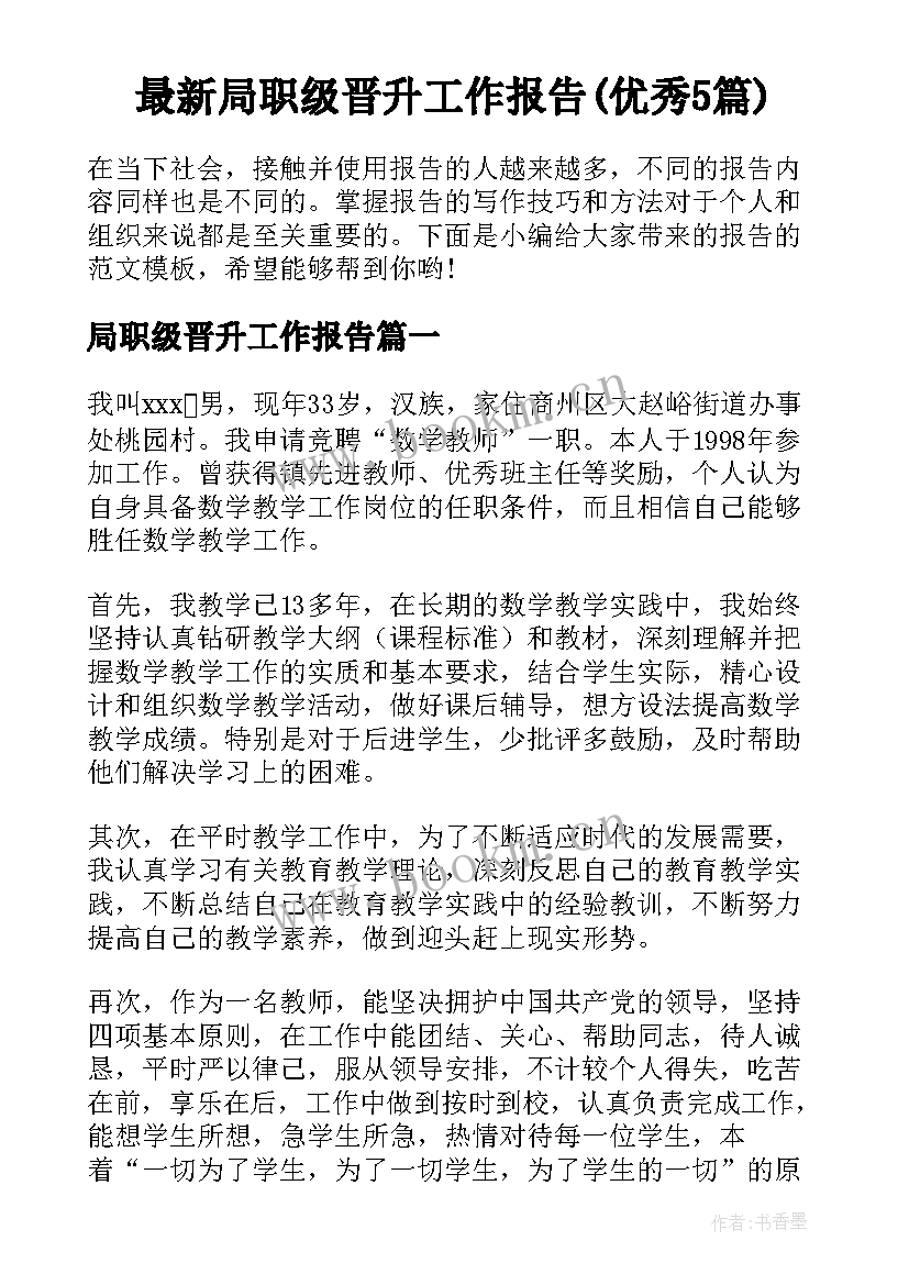 最新局职级晋升工作报告(优秀5篇)