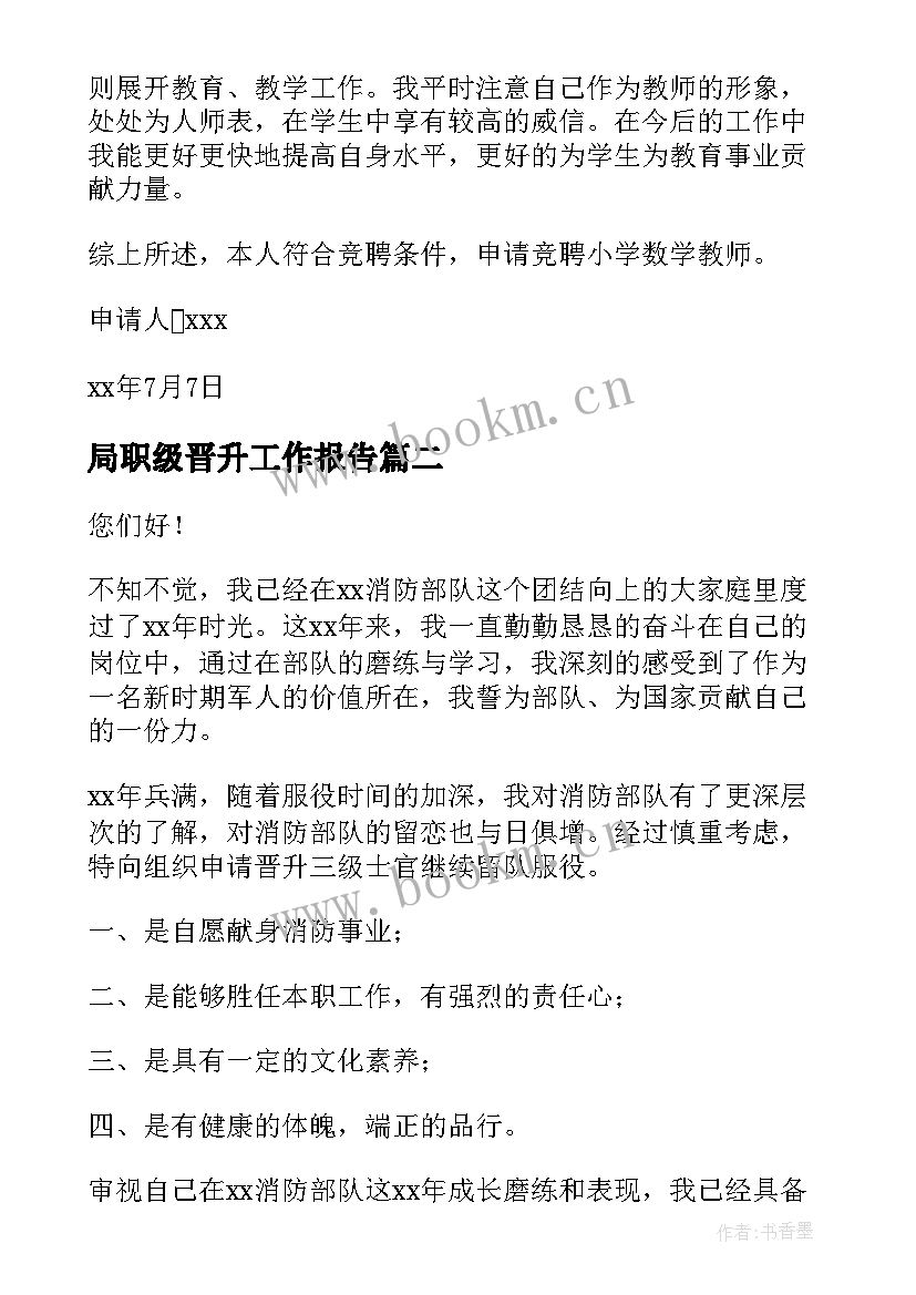 最新局职级晋升工作报告(优秀5篇)