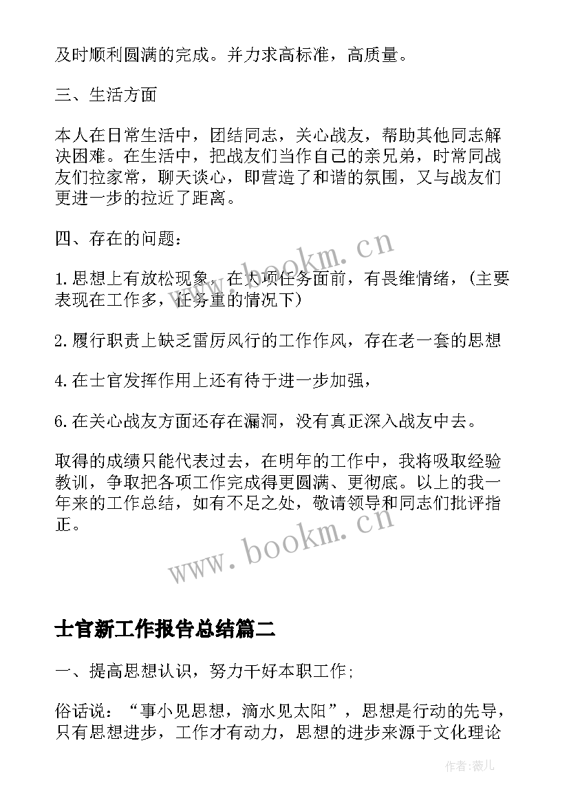 最新士官新工作报告总结(大全5篇)