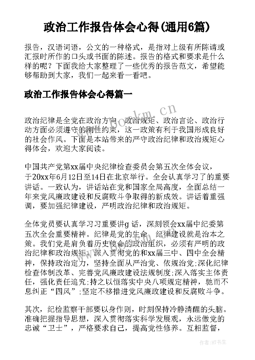 政治工作报告体会心得(通用6篇)