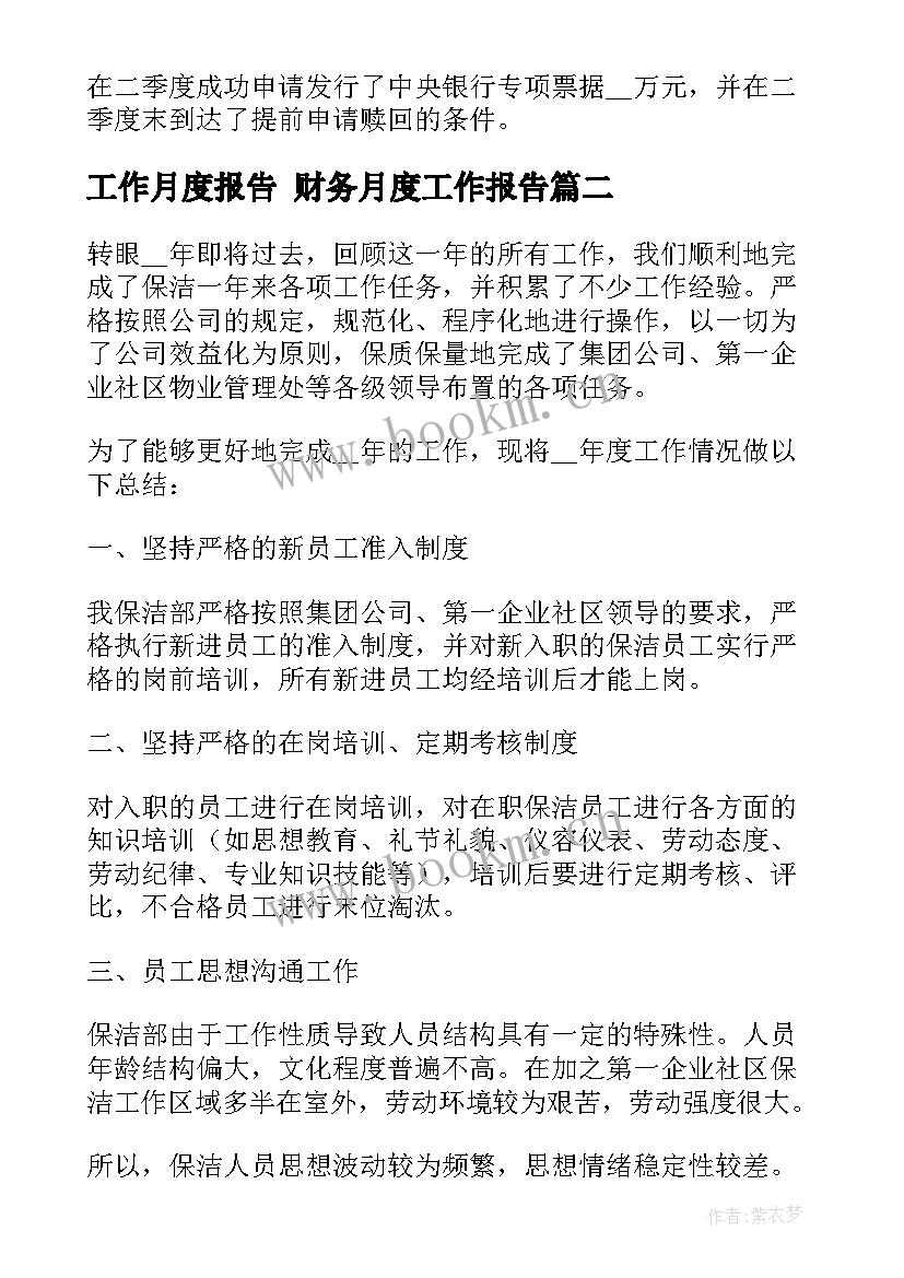 工作月度报告 财务月度工作报告(模板6篇)