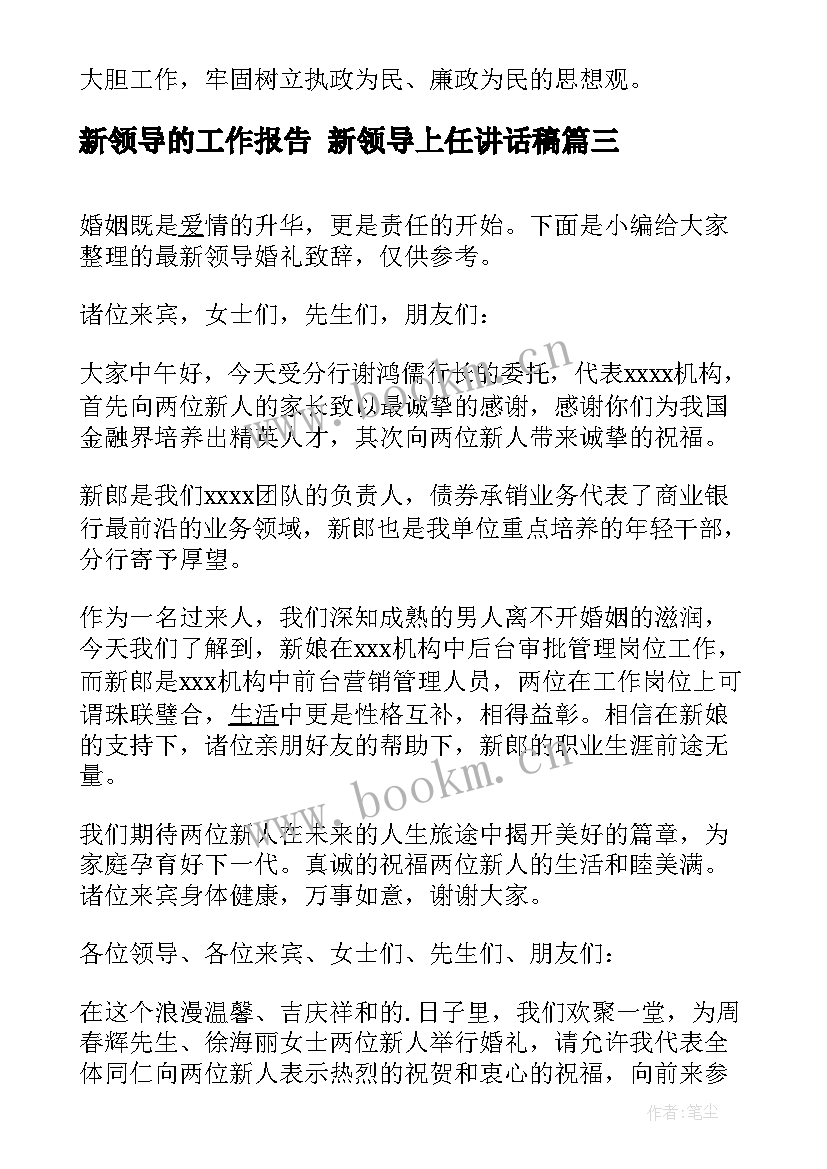 新领导的工作报告 新领导上任讲话稿(优秀8篇)