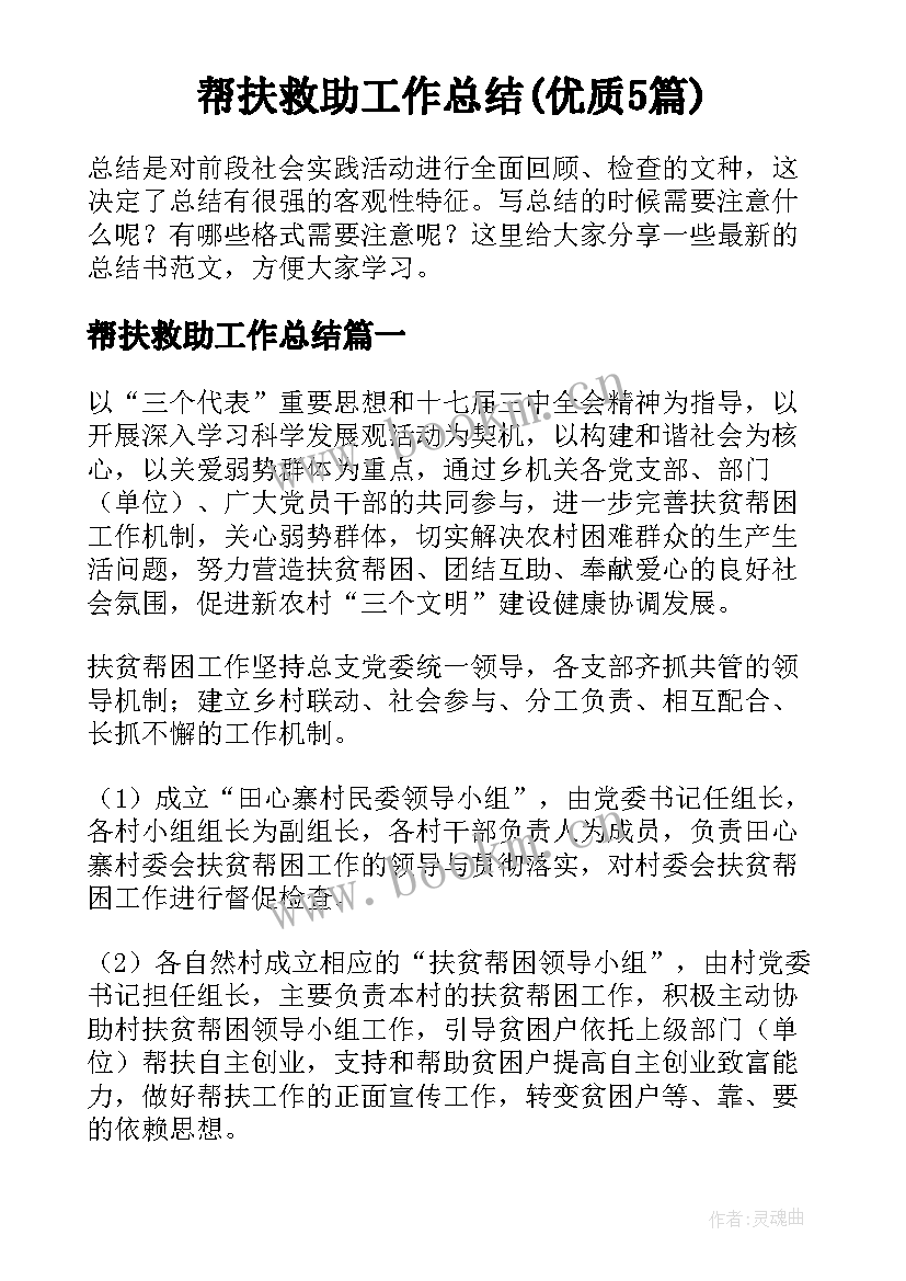 帮扶救助工作总结(优质5篇)