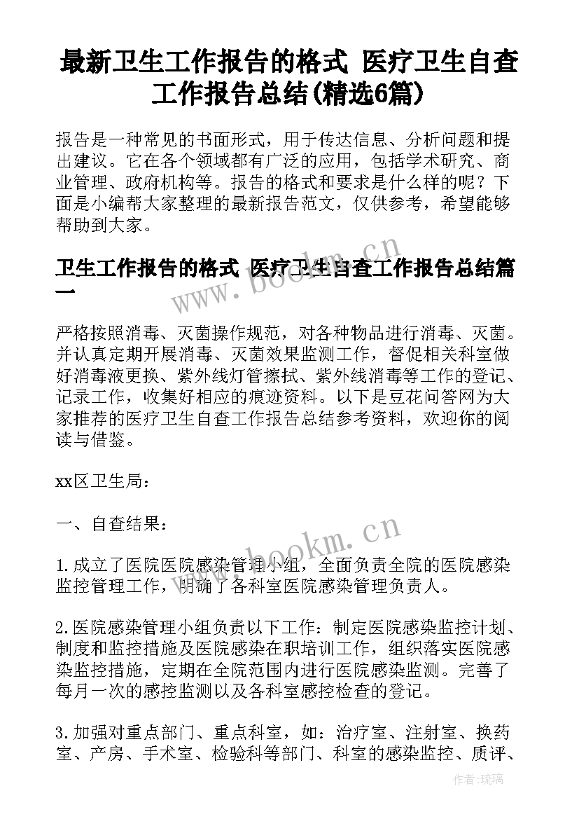 最新卫生工作报告的格式 医疗卫生自查工作报告总结(精选6篇)