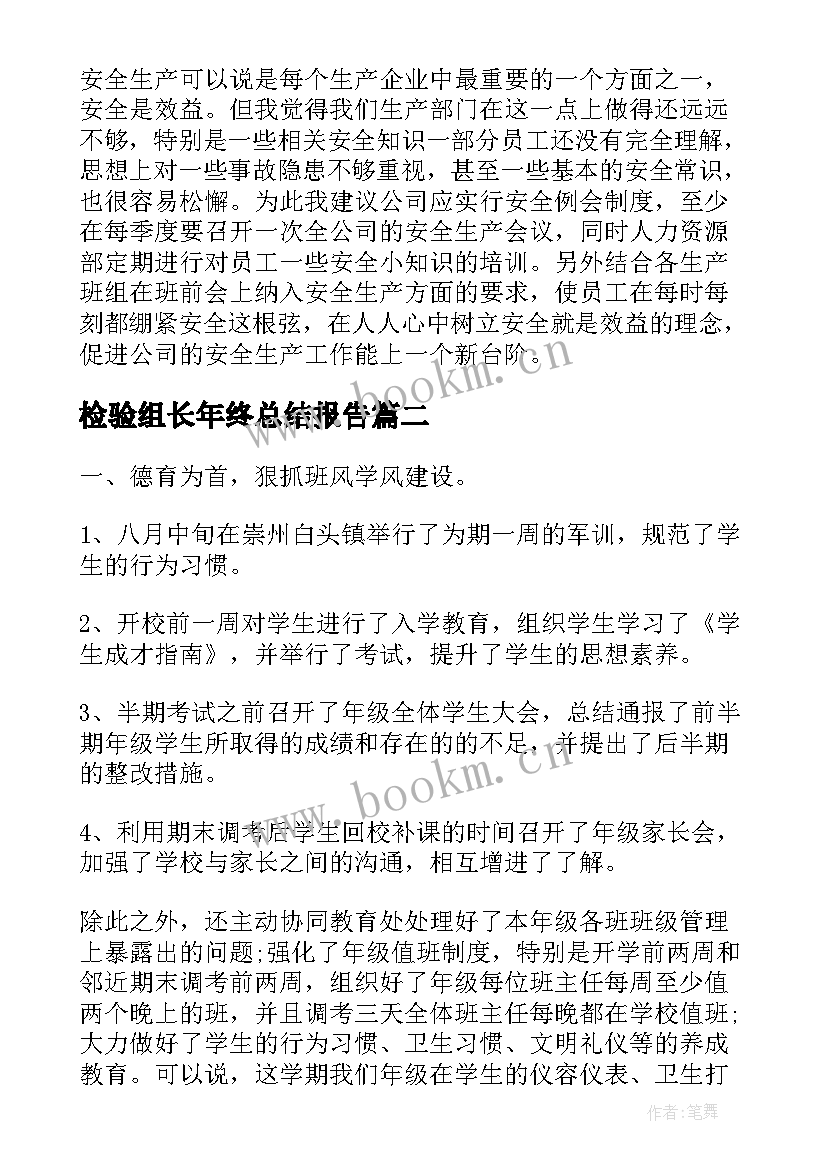 2023年检验组长年终总结报告(优质5篇)