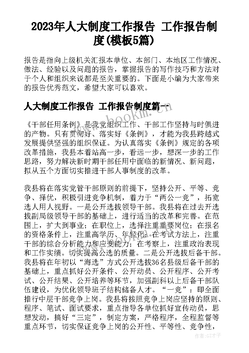 2023年人大制度工作报告 工作报告制度(模板5篇)