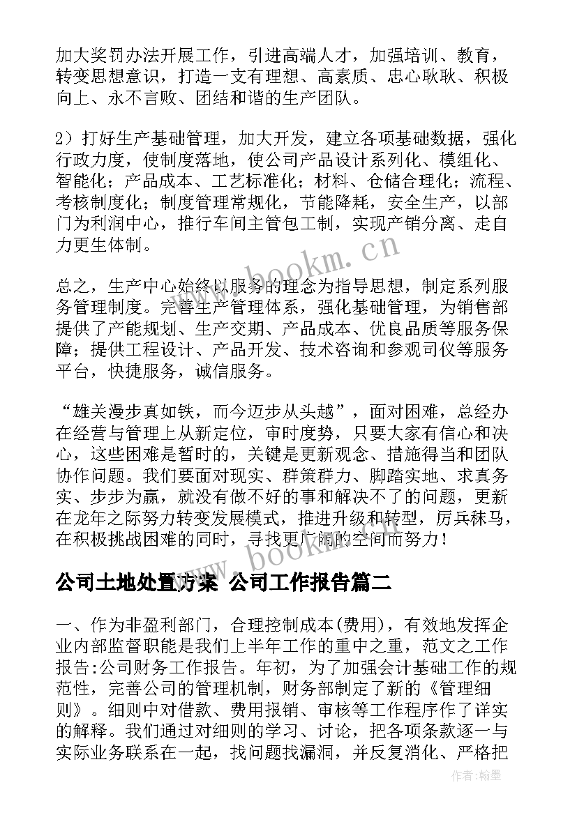 最新公司土地处置方案 公司工作报告(精选8篇)