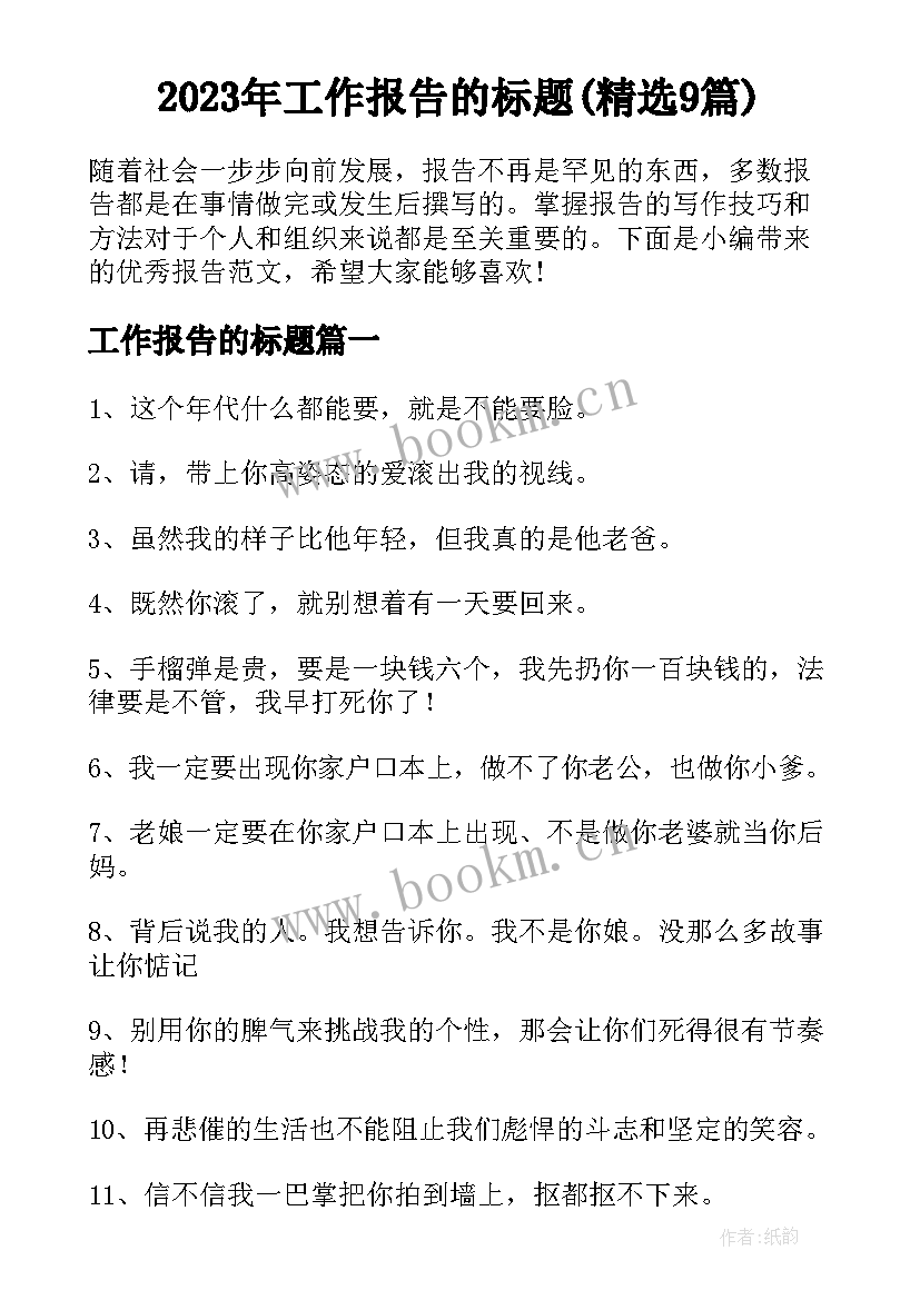 2023年工作报告的标题(精选9篇)