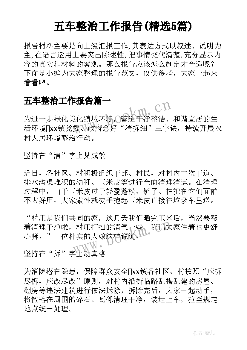 五车整治工作报告(精选5篇)