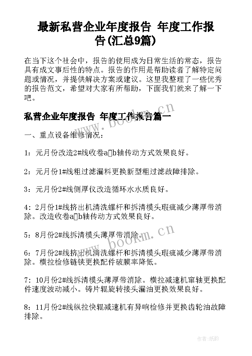 最新私营企业年度报告 年度工作报告(汇总9篇)