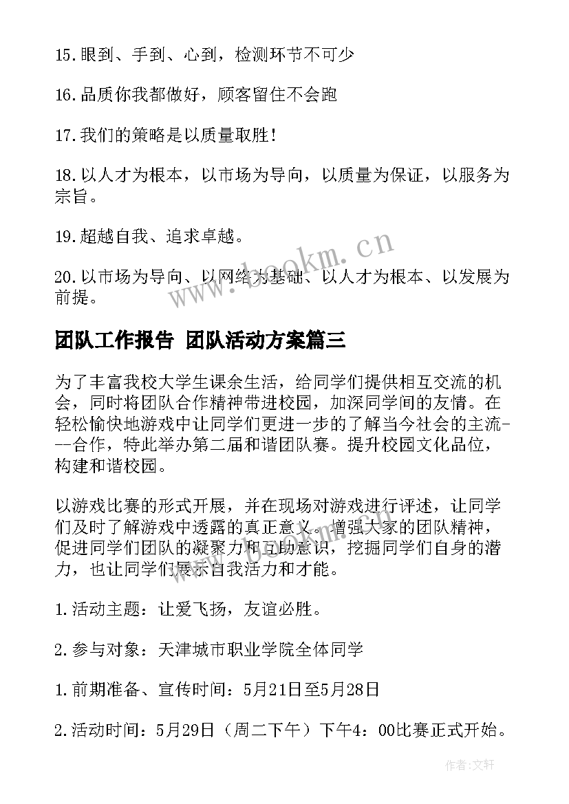 2023年团队工作报告 团队活动方案(模板10篇)