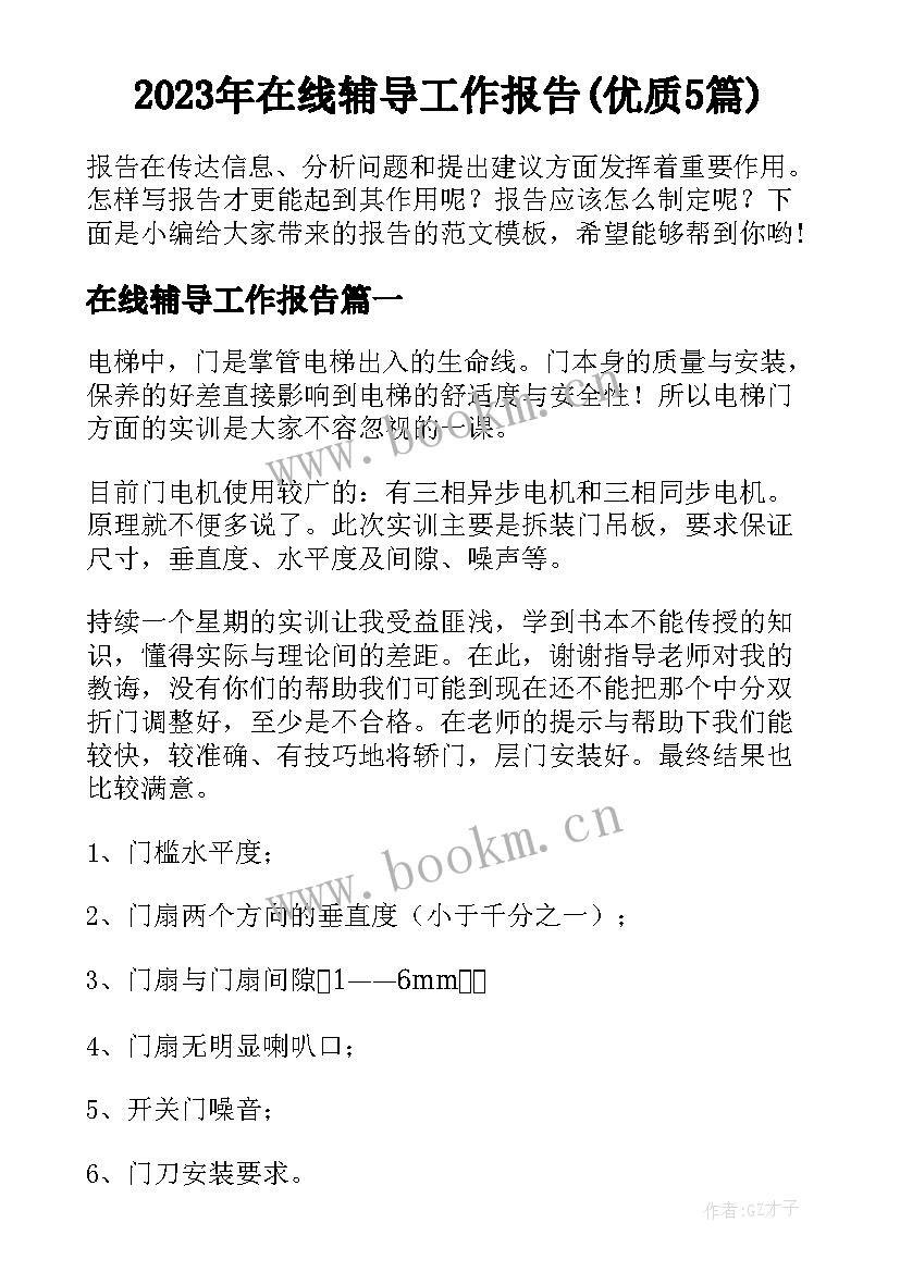 2023年在线辅导工作报告(优质5篇)