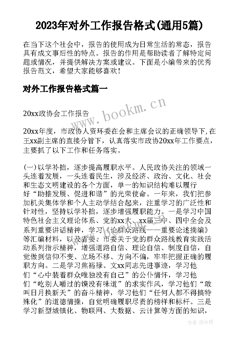 2023年对外工作报告格式(通用5篇)