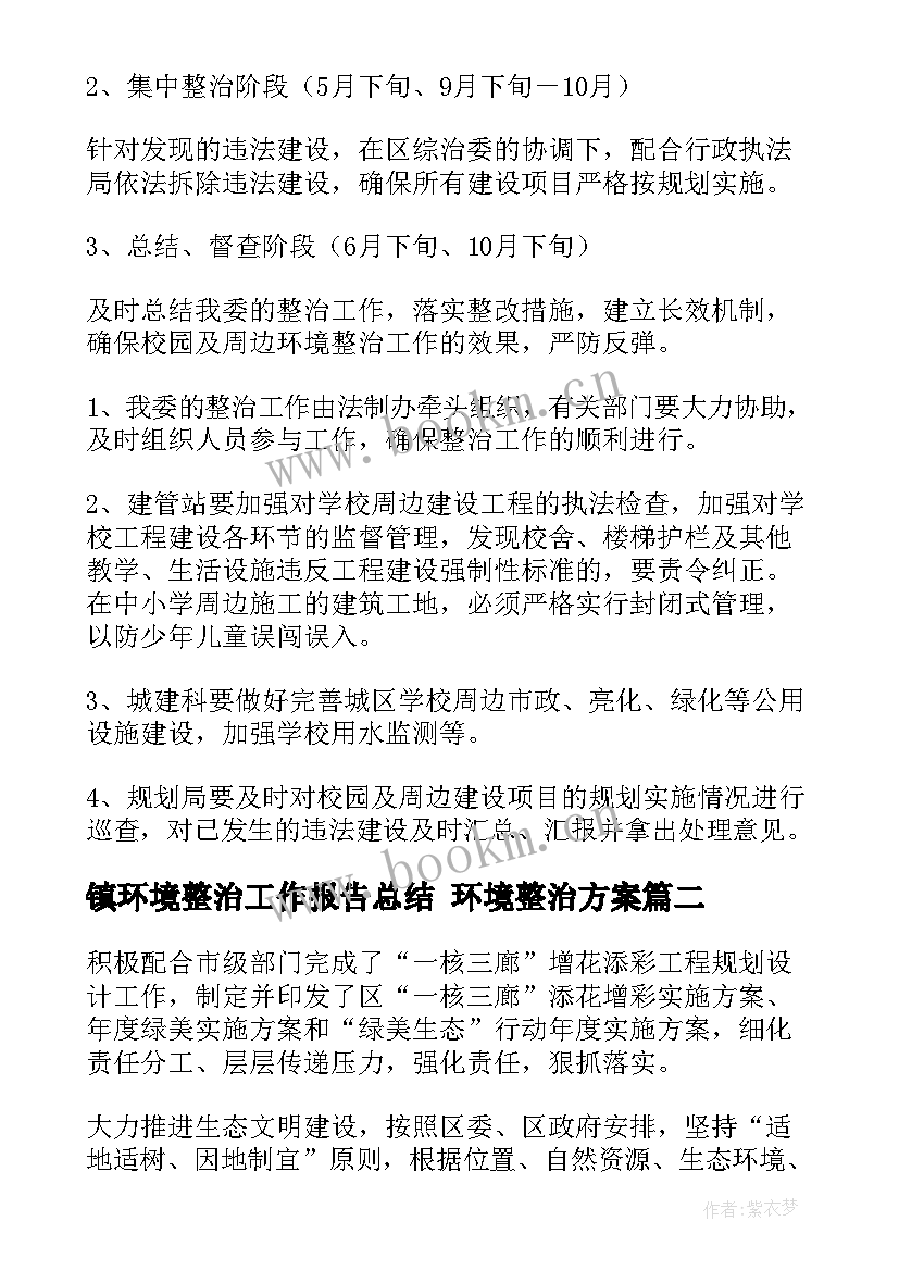 2023年镇环境整治工作报告总结 环境整治方案(大全10篇)