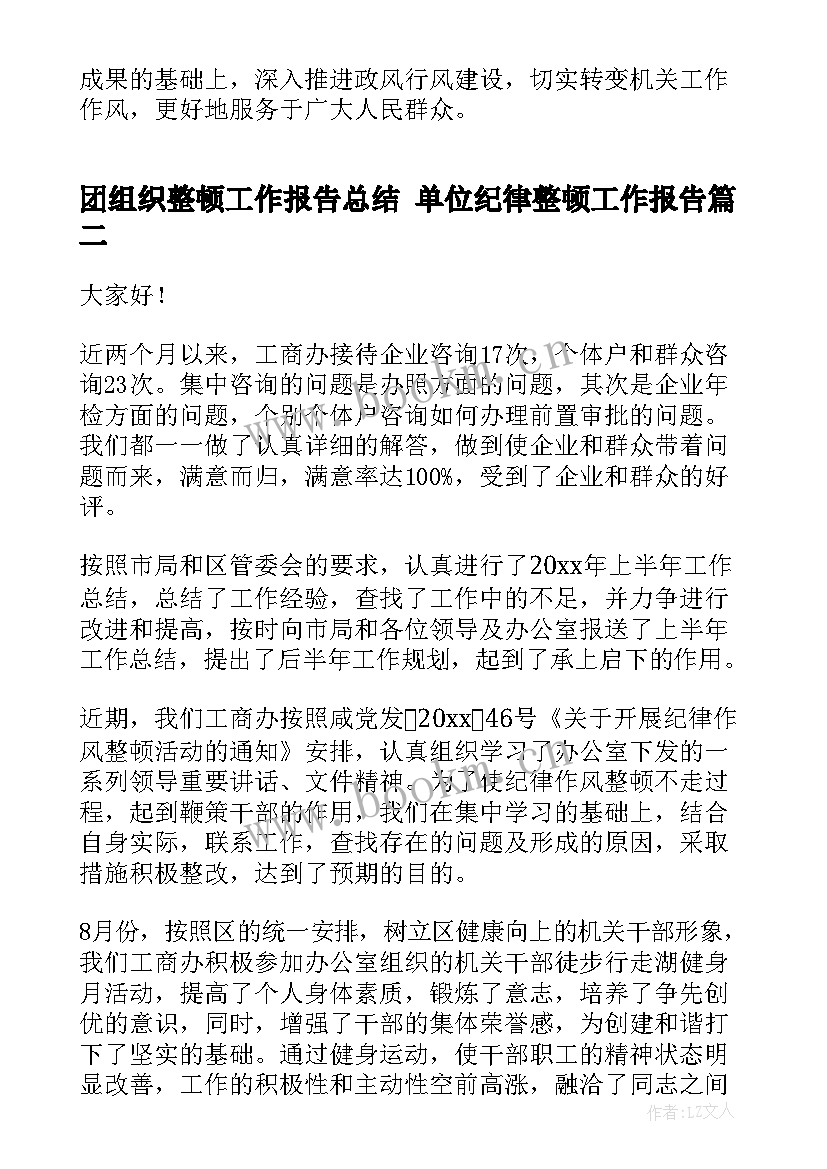 团组织整顿工作报告总结 单位纪律整顿工作报告(优秀5篇)