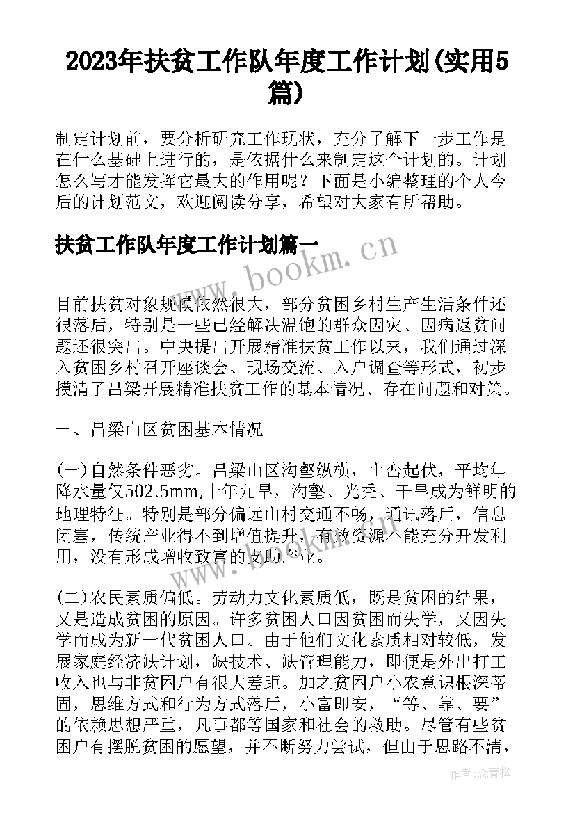 2023年扶贫工作队年度工作计划(实用5篇)