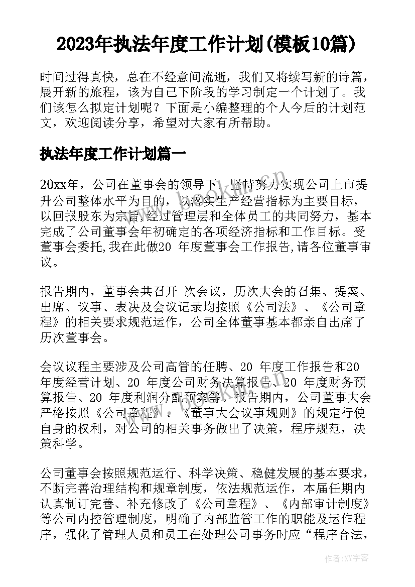 2023年执法年度工作计划(模板10篇)