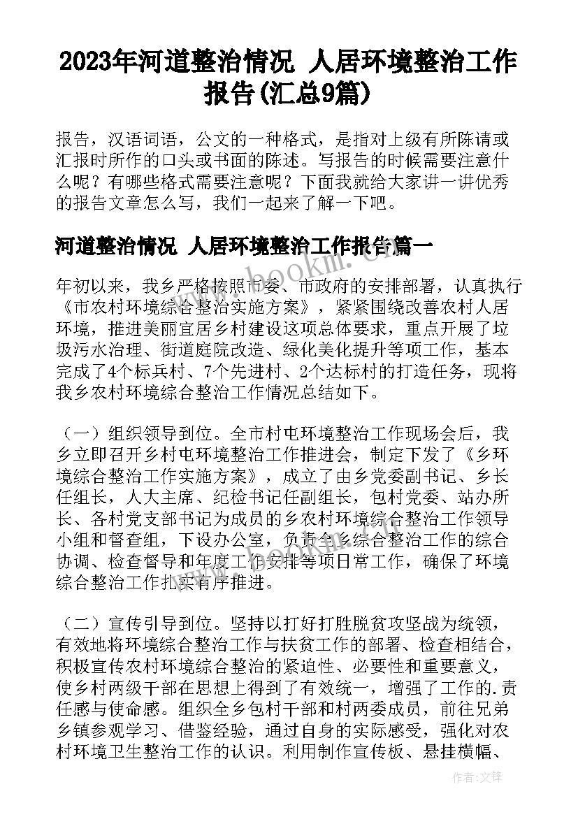 2023年河道整治情况 人居环境整治工作报告(汇总9篇)