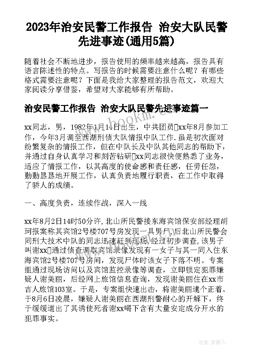 2023年治安民警工作报告 治安大队民警先进事迹(通用5篇)