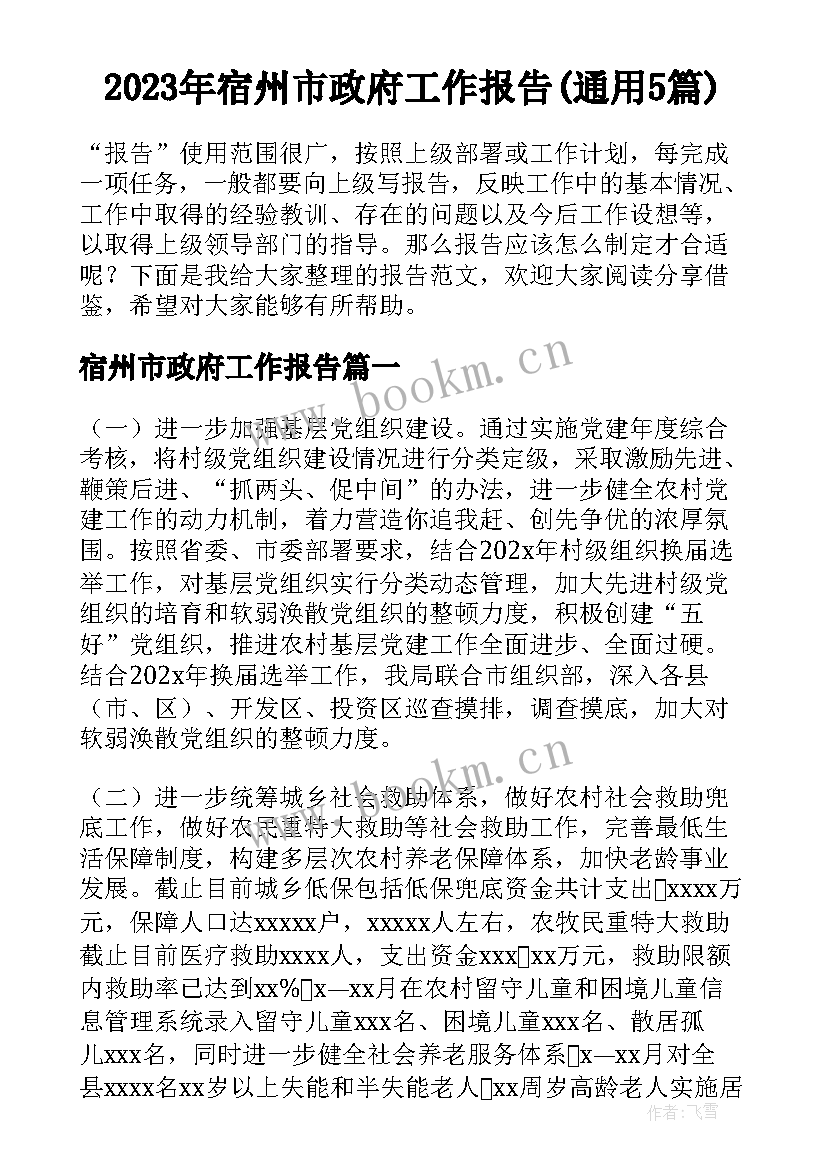 2023年宿州市政府工作报告(通用5篇)