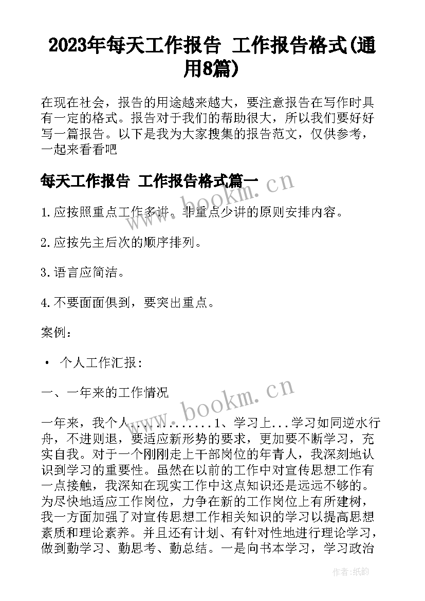 2023年每天工作报告 工作报告格式(通用8篇)