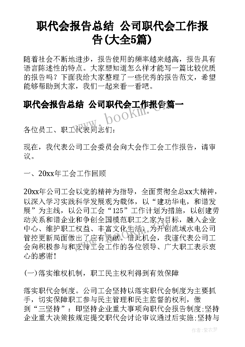 职代会报告总结 公司职代会工作报告(大全5篇)