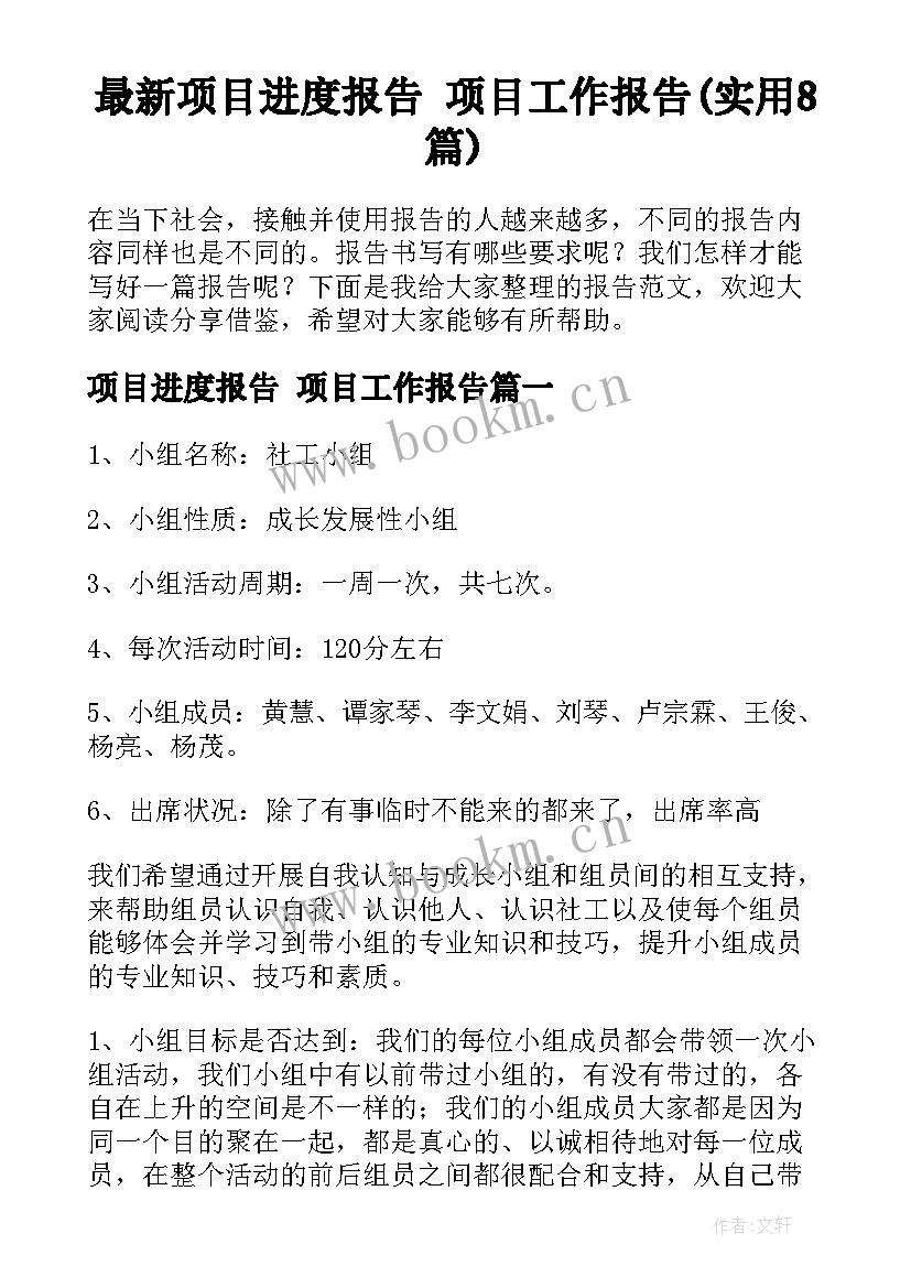 最新项目进度报告 项目工作报告(实用8篇)