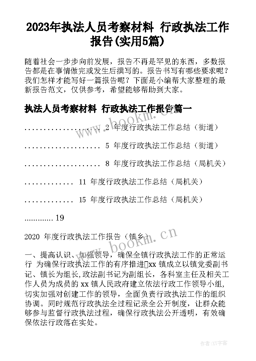 2023年执法人员考察材料 行政执法工作报告(实用5篇)