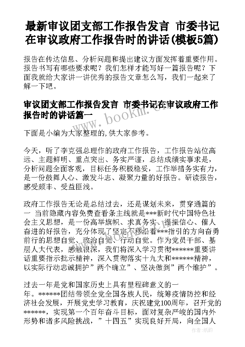 最新审议团支部工作报告发言 市委书记在审议政府工作报告时的讲话(模板5篇)