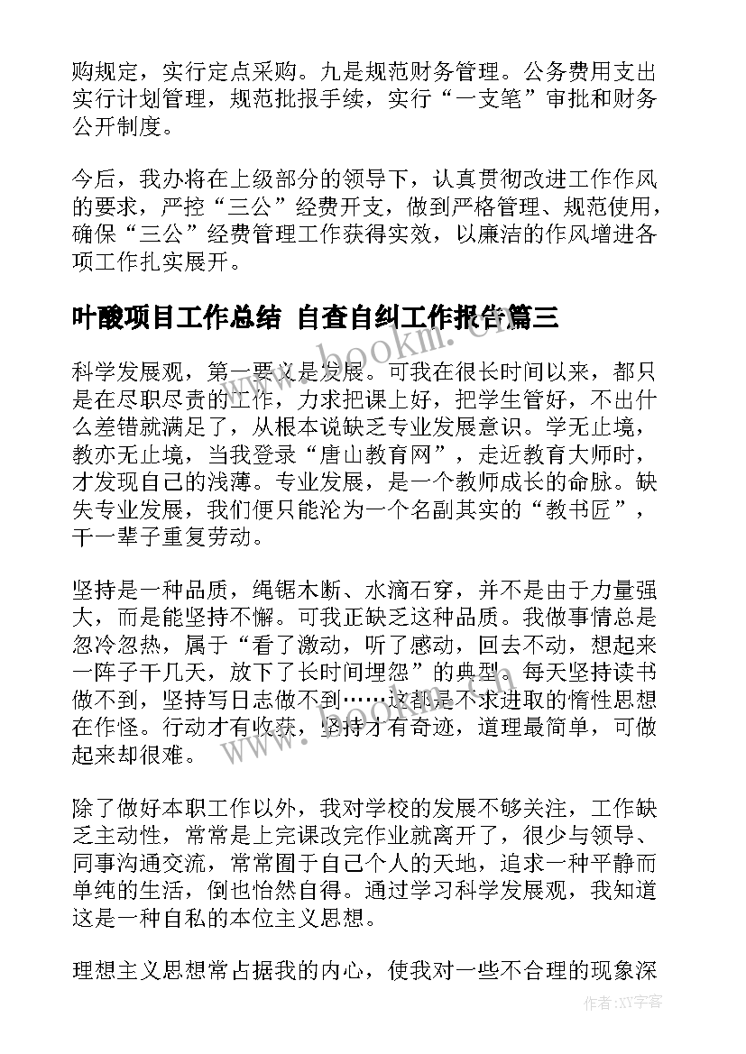 叶酸项目工作总结 自查自纠工作报告(大全6篇)