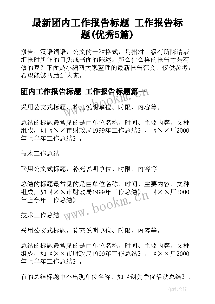 最新团内工作报告标题 工作报告标题(优秀5篇)