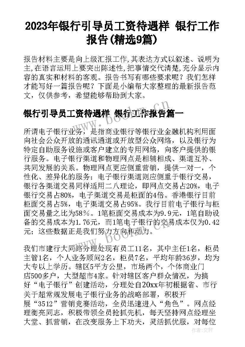 2023年银行引导员工资待遇样 银行工作报告(精选9篇)