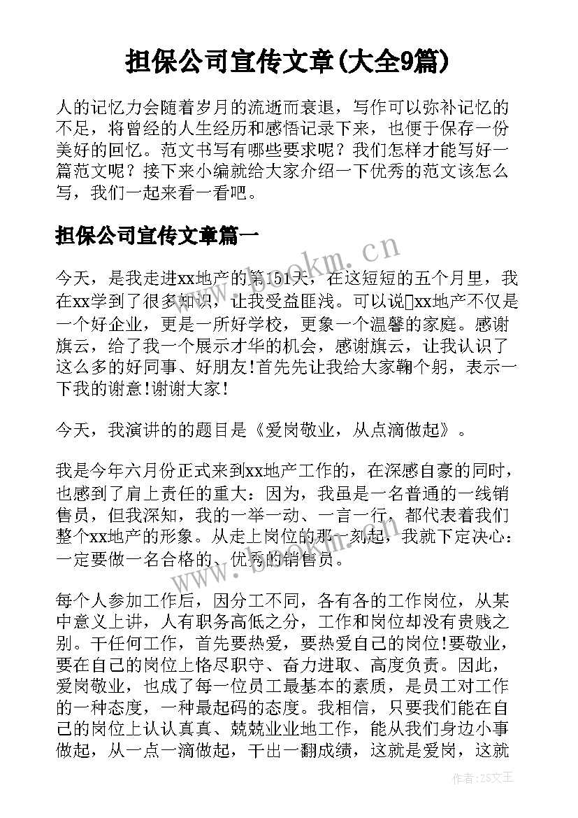 担保公司宣传文章(大全9篇)