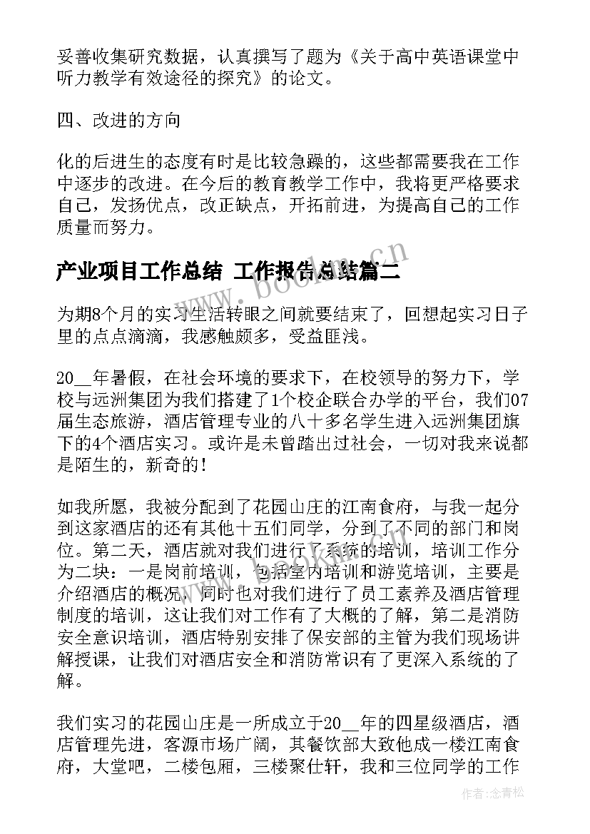 最新产业项目工作总结 工作报告总结(优质6篇)