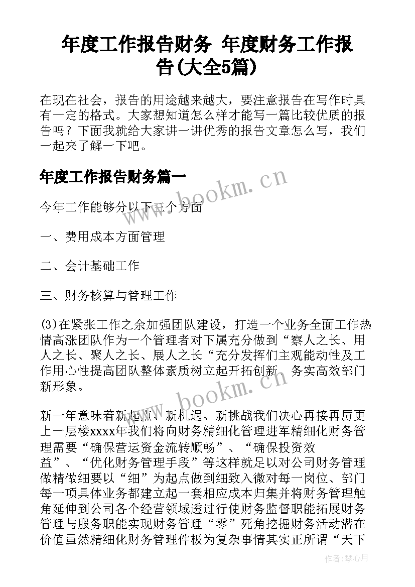 年度工作报告财务 年度财务工作报告(大全5篇)