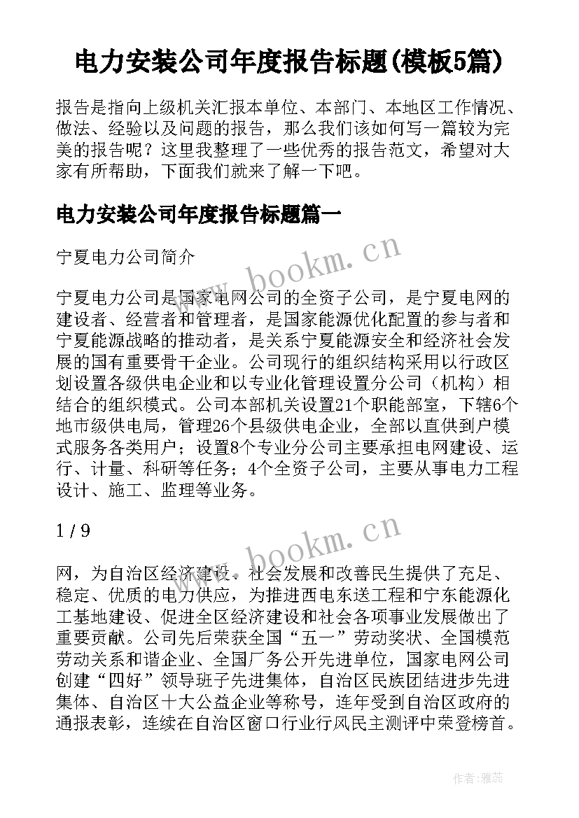 电力安装公司年度报告标题(模板5篇)