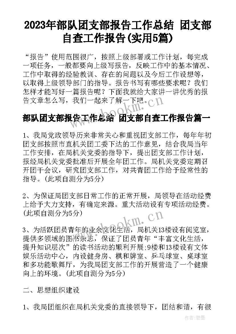 2023年部队团支部报告工作总结 团支部自查工作报告(实用5篇)